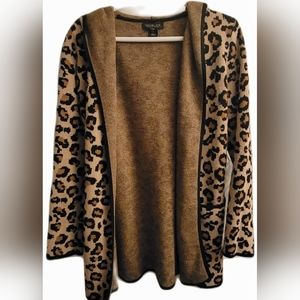 SPRING Rachel Zoe Open Longline Cardigan Animal Leopard Print Hoodie MEDIUM